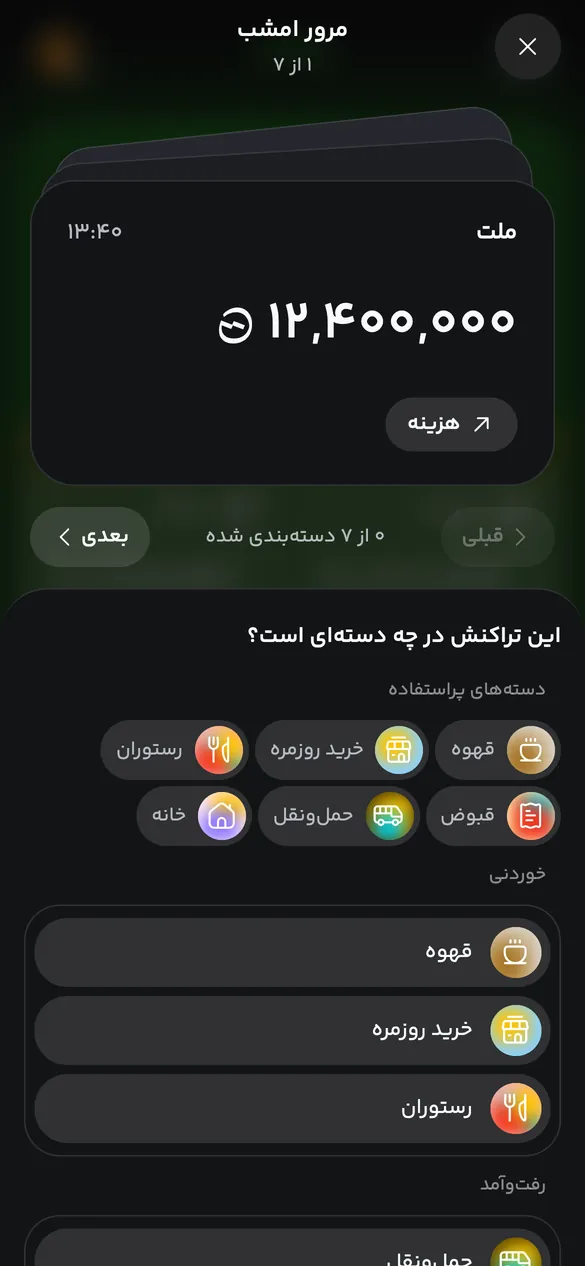 مرور امشب: کارت تراکنش ۱۲٬۴۰۰٬۰۰۰ تومانی بانک ملت و انتخاب دسته